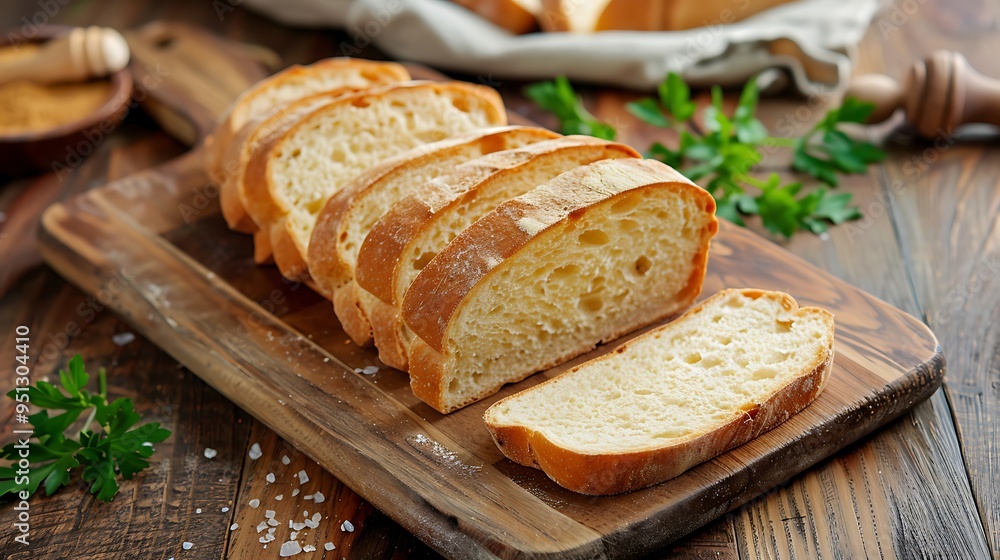 A rustic board with a properly browned slice of bread A rustic board with a properly browned slice of bread