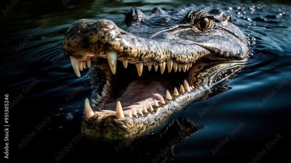 Close-up of a Crocodile's Open Mouth in Water Close-up of a Crocodile's Open Mouth in Water