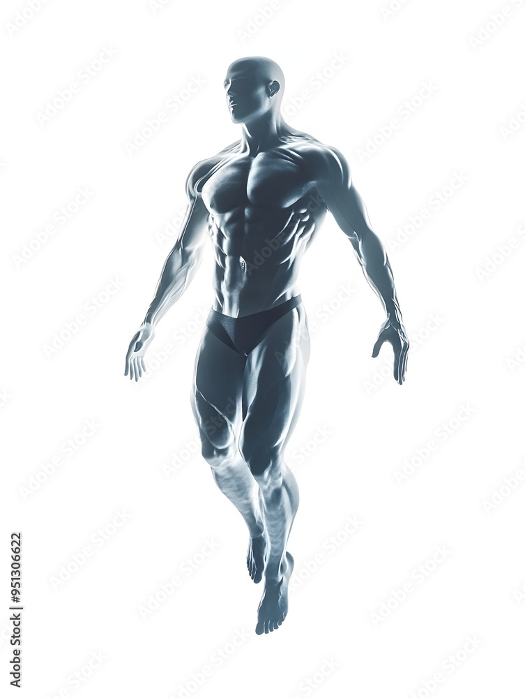 Elegantly Executing Athletic Figure in Dramatic Backlighting on White Background