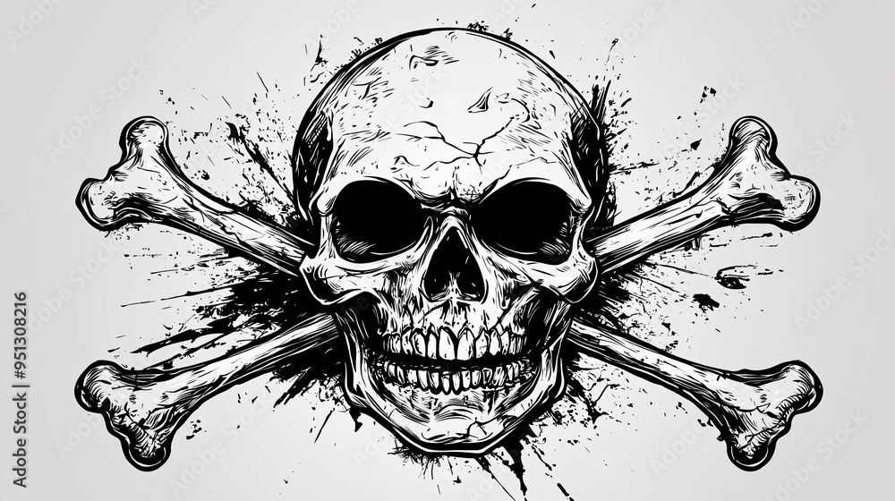 Fototapeta premium Furious skull emblem with crossed bones design.