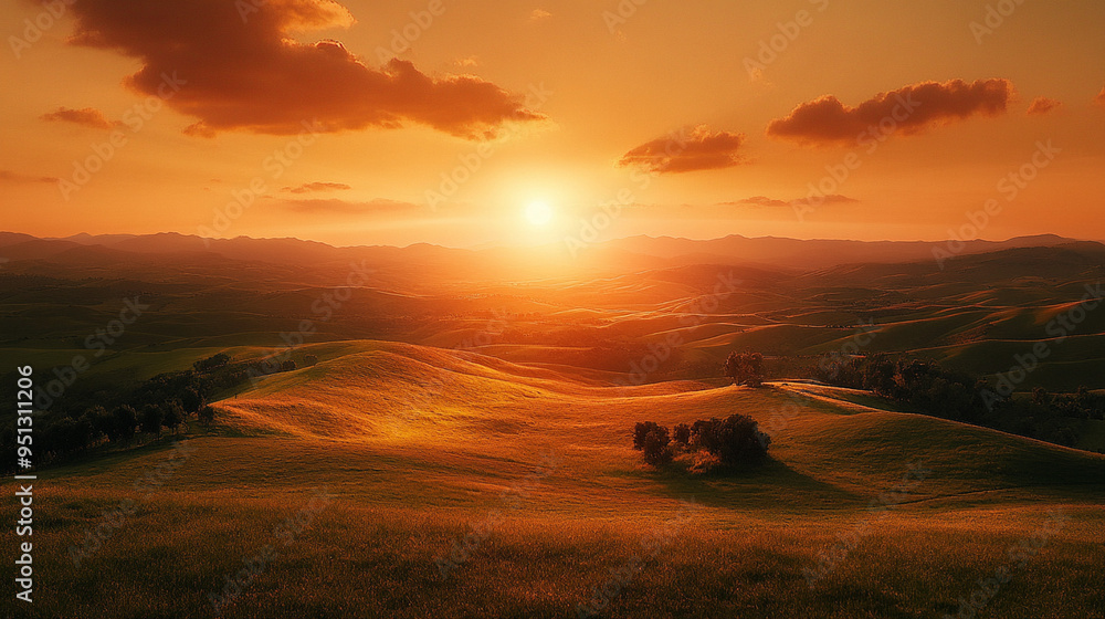 Fototapeta premium Sunset over rolling hills.