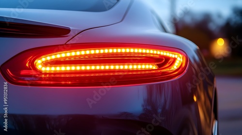 Closeup of a Glowing LED Taillight on the Rear of a Modern Luxury Automobile