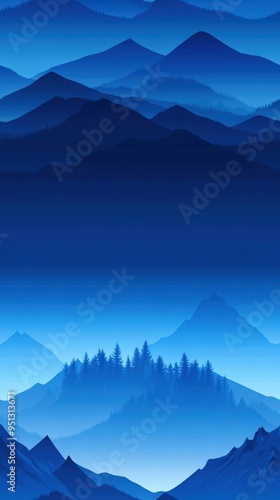 Serene blue mountains layer into the distance, creating a peaceful and tranquil natural landscape perfect for backgrounds or inspirational use.