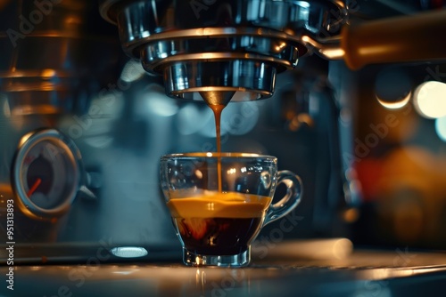 Espresso Machine Pouring Coffee Into a Glass Cup