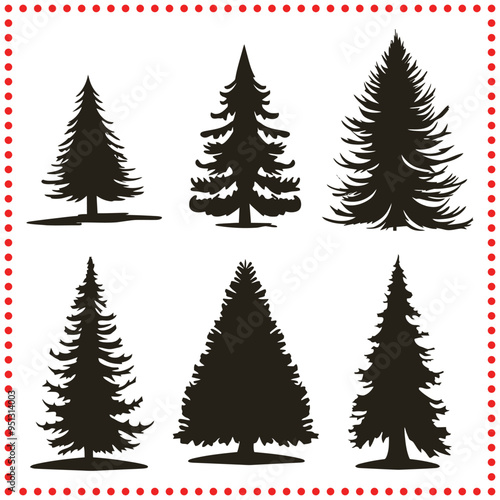 Set of pine tree silhouettes, great for creating winter scenes and Christmas themed illustrations.