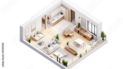 Wallpaper Mural Interior design 3D isometric apartment, house with home furniture modern style. Architectural drawing plan Torontodigital.ca