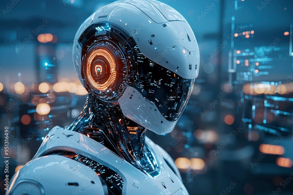Futuristic Robot with Glowing Head and Digital Interface Futuristic Robot with Glowing Head and Digital Interface