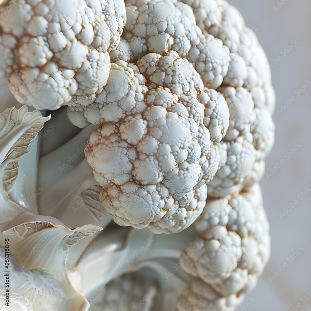 Close-Up of White Cauliflower with Detailed Texture Close-Up of White Cauliflower with Detailed Texture