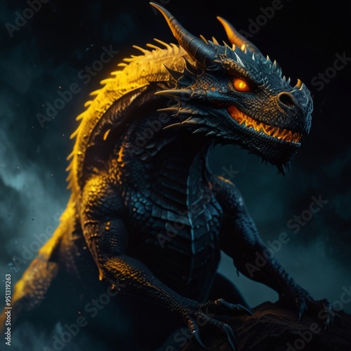 Green dragon head vector art illustration for fantasy design