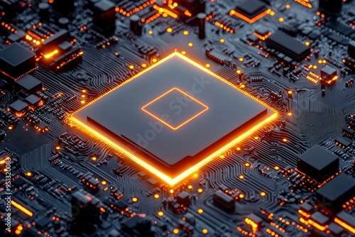 Illuminated Processor on a Circuit Board photo