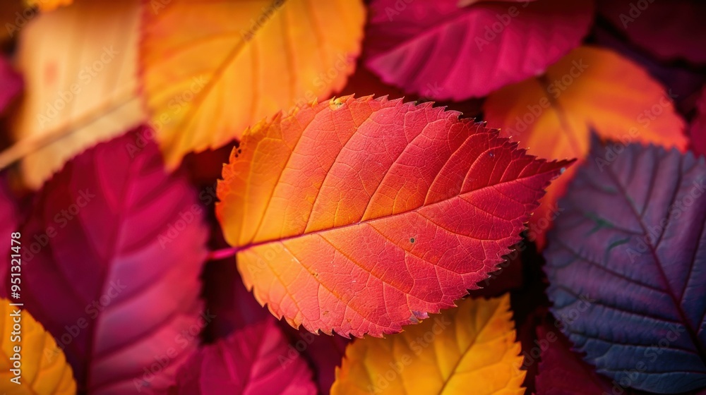 Fototapeta premium Autumn Leaf Texture Background, Red, Orange, Yellow