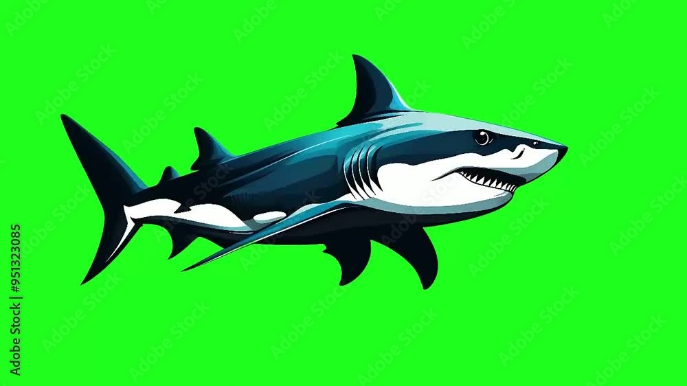 Single blue shark on green screen Background Single blue shark on green screen Background