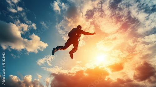 Wallpaper Mural Adventurous Skydiver Soaring Through the Sky at Sunset with Dramatic Clouds and Vibrant Colors Torontodigital.ca