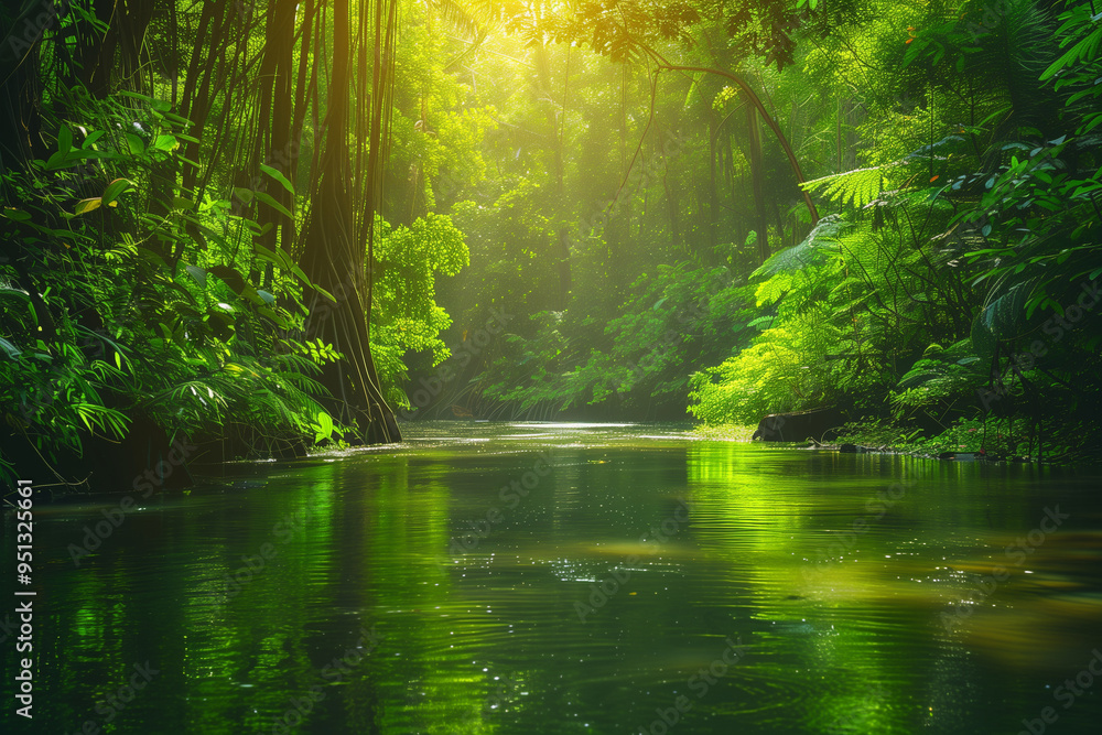 Serene River Journey Through a Lush Rainforest: Tranquility in Nature Serene River Journey Through a Lush Rainforest: Tranquility in Nature
