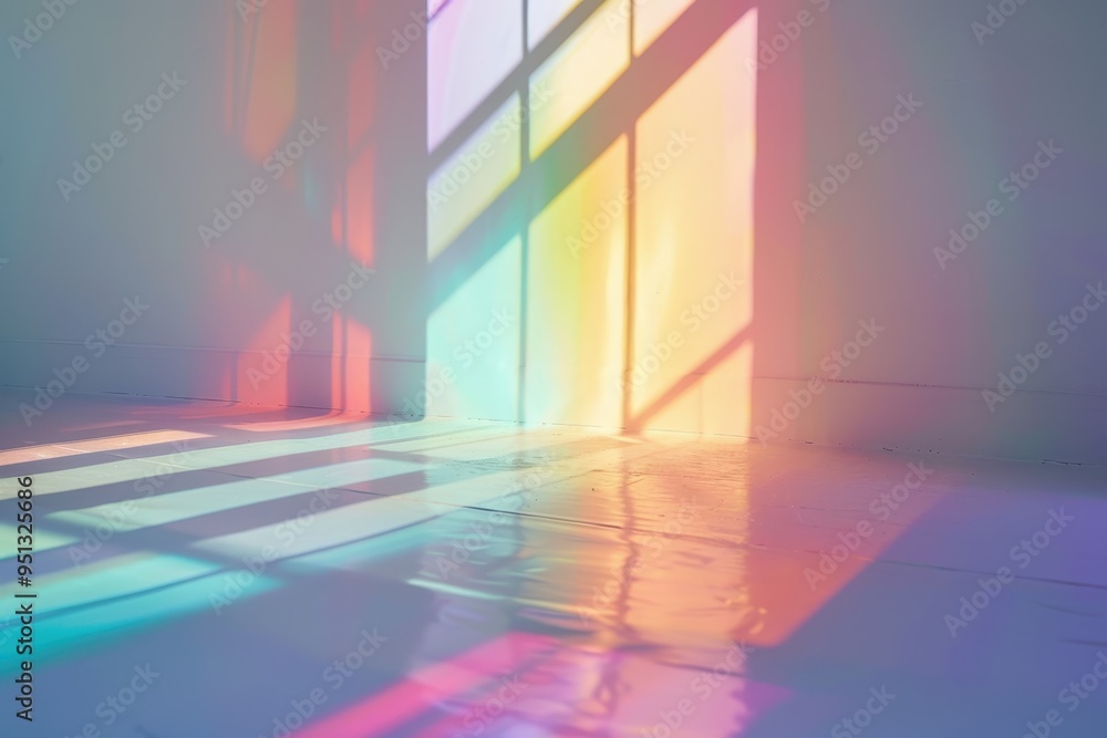 Pastel Rainbow Light Streaks Through Window in Room Pastel Rainbow Light Streaks Through Window in Room