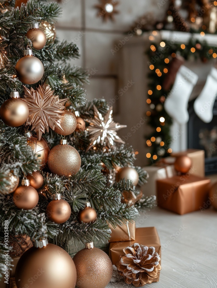 Cozy Christmas fireplace adorned with festive garlands, ornaments, and candles, creating a warm and inviting holiday ambiance. Cozy Christmas fireplace adorned with festive garlands, ornaments, and candles, creating a warm and inviting holiday ambiance.