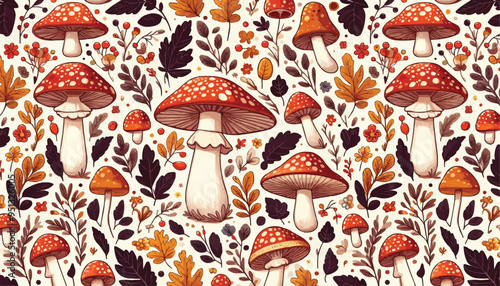 seamless pattern with mushrooms