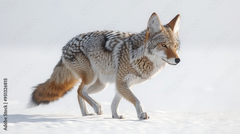 Obraz premium Coyote running through on white background