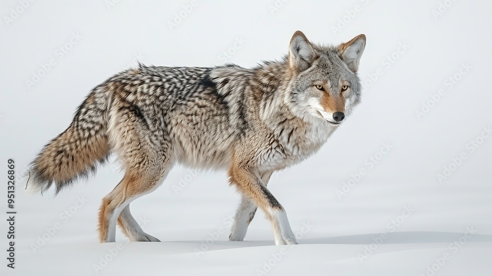 Obraz premium Coyote running through on white background