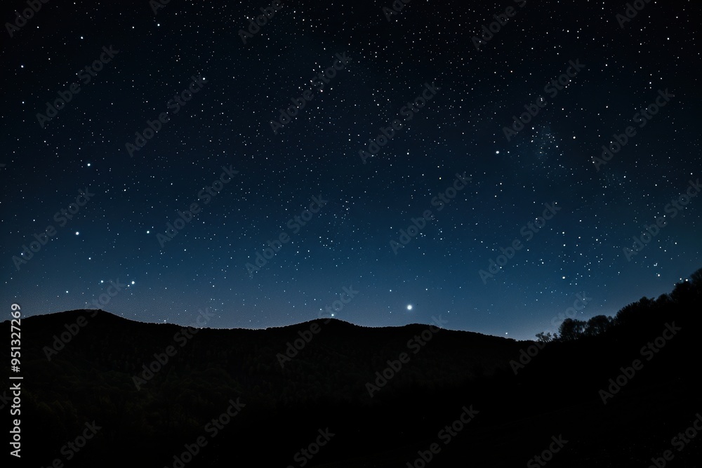 Starry Night Sky Over Silhouetted Mountain Ridge Starry Night Sky Over Silhouetted Mountain Ridge