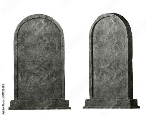 Four old Gravestones 3D illustrations. isolated background.
