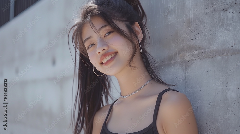 Naklejka premium ポニーテールの若いファションモデルの女性