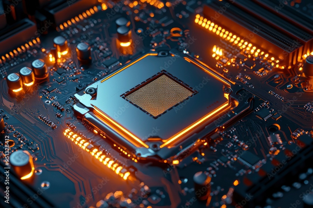 Fototapeta premium Illuminated CPU Socket on a Motherboard