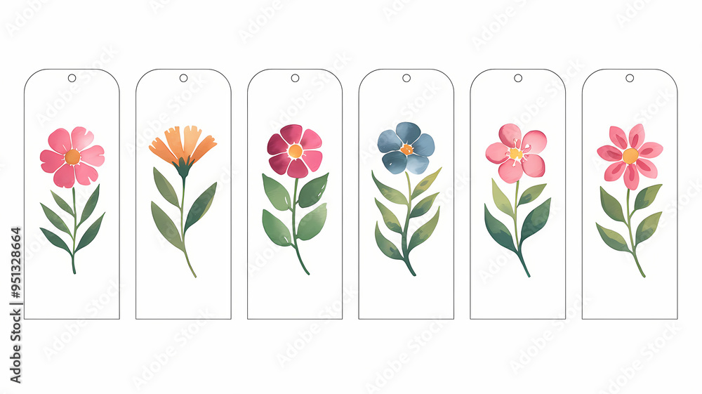 set of bookmarks, botanical illustration , isolated on white background set of bookmarks, botanical illustration , isolated on white background