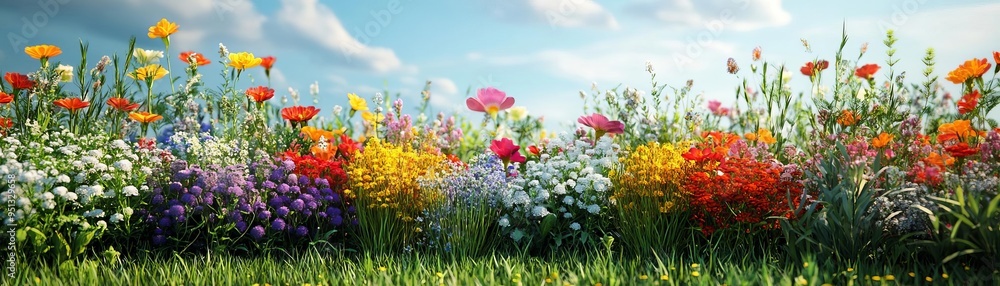 Vibrant garden bursting with colorful flowers, tranquil retreat, serene garden scene