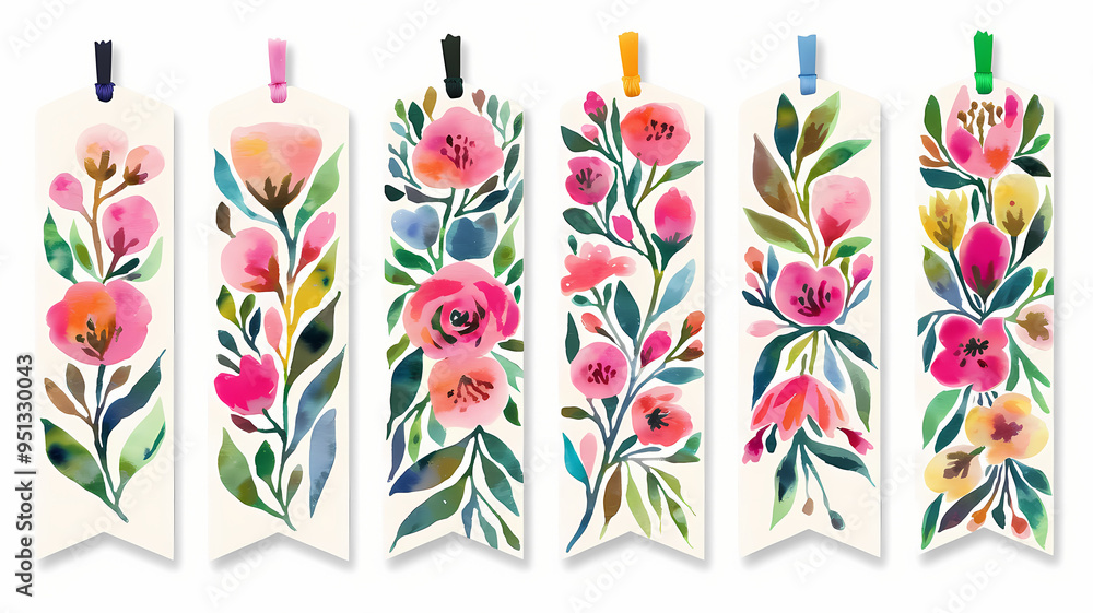 Obraz premium set of bookmarks, botanical illustration , isolated on white background 