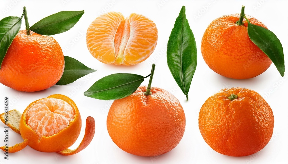 Set of Clementine and leaves, isolated on white background Set of Clementine and leaves, isolated on white background