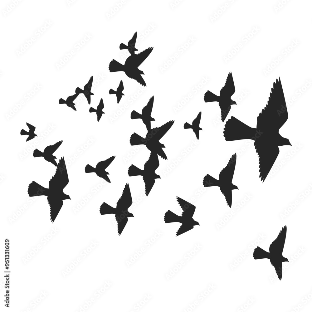 Illustration of a Flock of Birds Flying in the Sky Illustration of a Flock of Birds Flying in the Sky