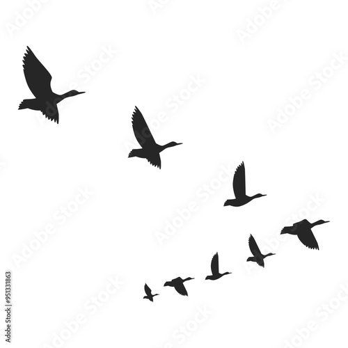 Illustration of a Flock of Birds Flying in the Sky