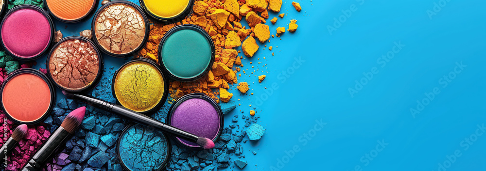 Naklejka premium Close up collection of makeup products with empty background for cosmetic concept.