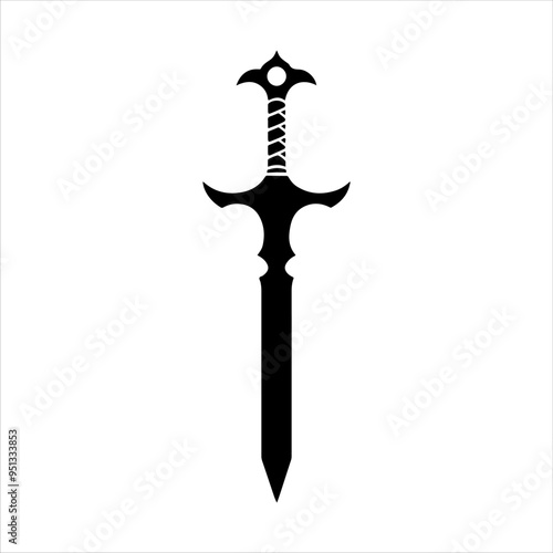 Black medieval knight sword silhouette vector illustration design on white background.