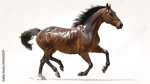 A horse running portrait with a white background