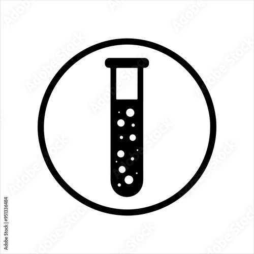 Black circle with test tube vector silhouette illustration design on white background.