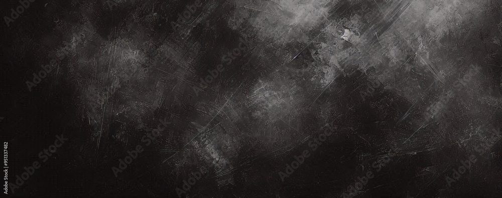 Suelo de hormigón con humo o niebla en una habitación oscura con foco. calle asfaltada, fondo negro	