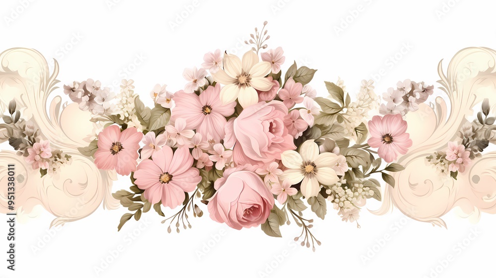 An elegant floral design featuring a delicate bouquet of blooming flowers in vintage colors.
