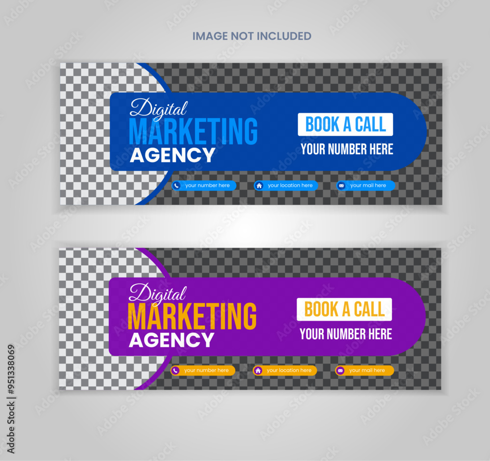 Obraz premium Digital marketing agency facebook cover photo design with creative shape or web banner for digital marketing business