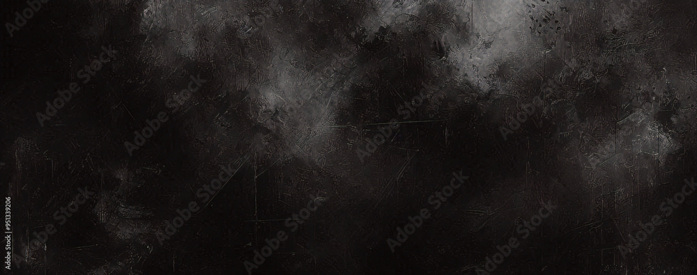 Obraz premium Suelo de hormigón con humo o niebla en una habitación oscura con foco. calle asfaltada, fondo negro 