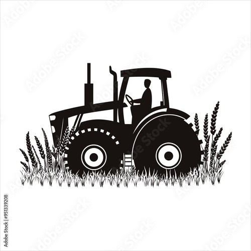 Tractor Silhouette agricultural machine black color only