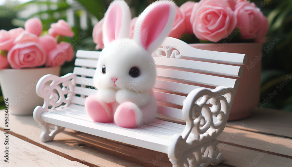 Fototapeta premium easter bunny sitting on a bench