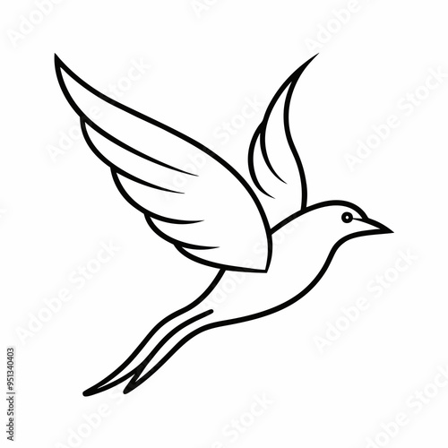 Flying bird continuous line drawing element