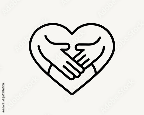 heart symbol with hand embrace line drawing