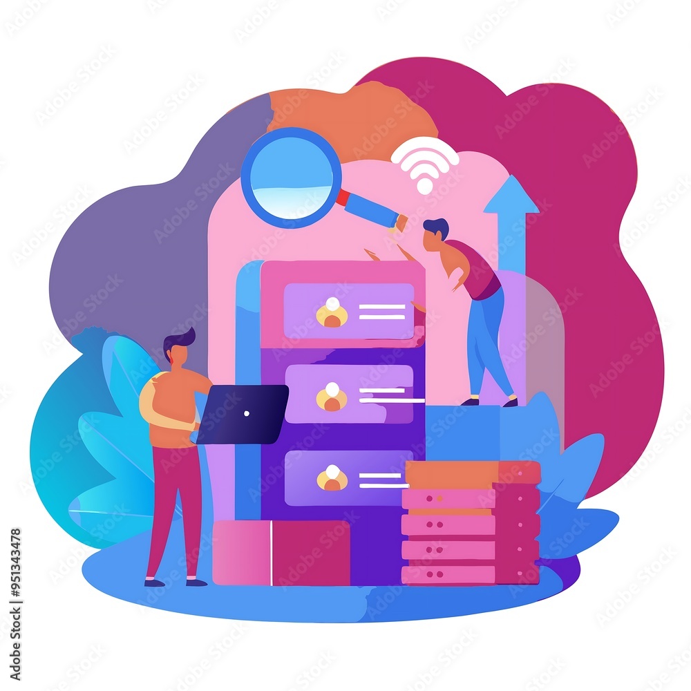 Data analysis and cloud computing concept with servers and users
Data analysis and cloud computing concept with servers and users