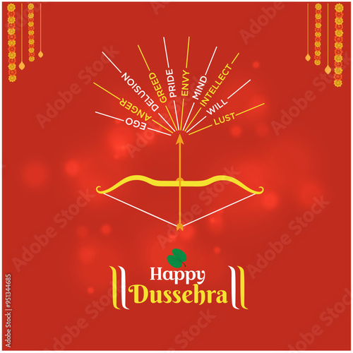 Happy Dussehra Creative Typography Letters with Arrow. Dasara, Navratri, Vijayadashami, Goddess Durga. Indian Festivals BG