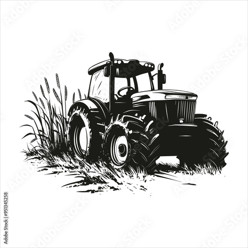 Tractor Silhouette agricultural machine black color only