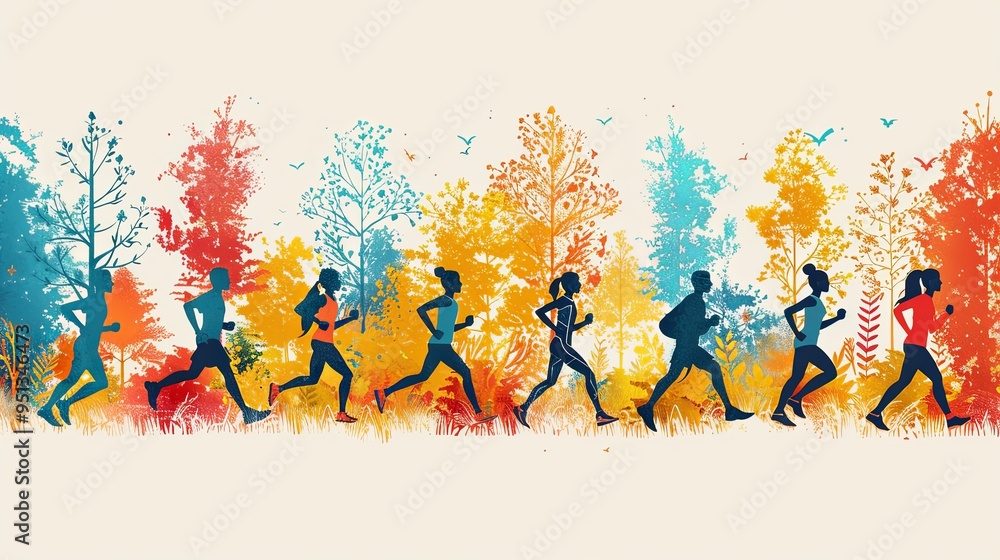 Running people. Cartoon flat style. Cute characters. Sport, jogging, rush, race, ambition, success aspiration, marathon concept. Hand drawn Vector illustration. Square seamless Pattern, background Running people. Cartoon flat style. Cute characters. Sport, jogging, rush, race, ambition, success aspiration, marathon concept. Hand drawn Vector illustration. Square seamless Pattern, background