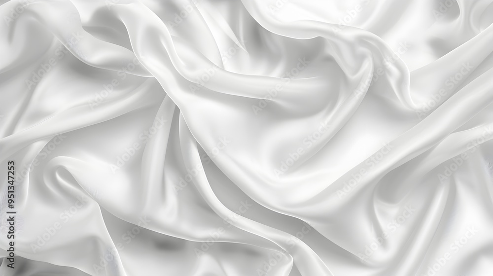 Luxurious White Silk Fabric Background with Elegant Folds and Waves Luxurious White Silk Fabric Background with Elegant Folds and Waves